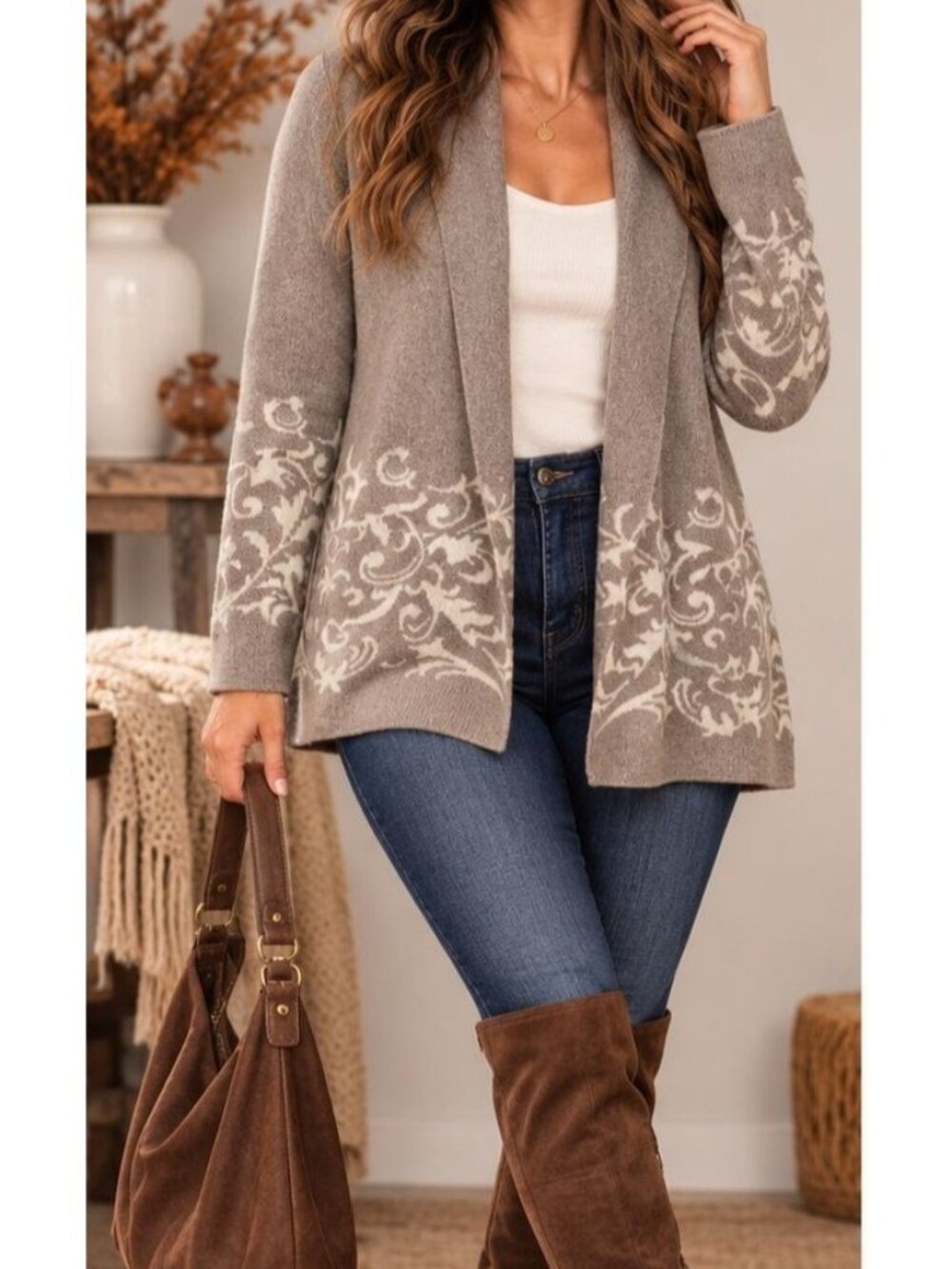 Benedetta B Tan Merino Wool Cashmere Blend Open Front Cardigan Sweater Small